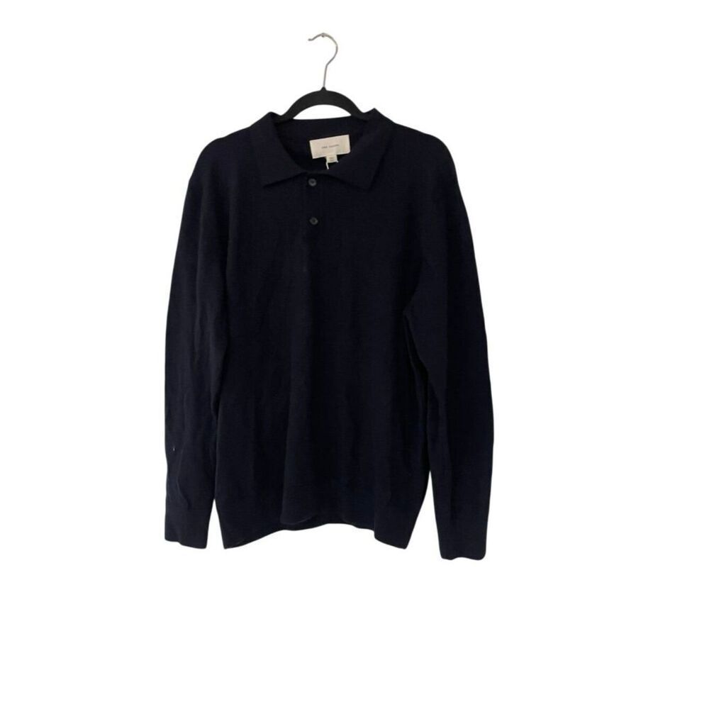Zara Origins Mens Knitted Polo Shirt Large Navy Blue 100% Wool 2632/317 NWT